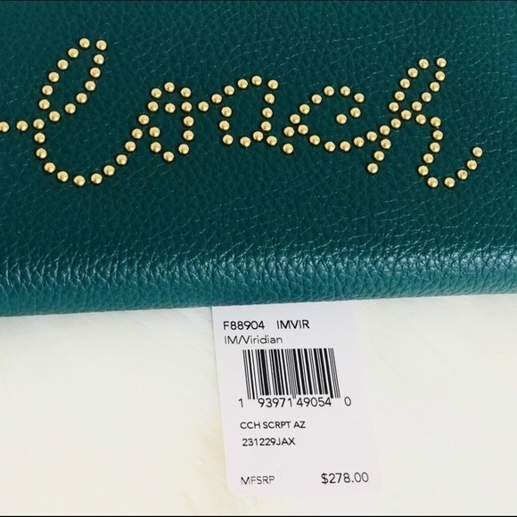 Coach Viridian Gold Studded Script Around Wallet - Picture 2 of 3